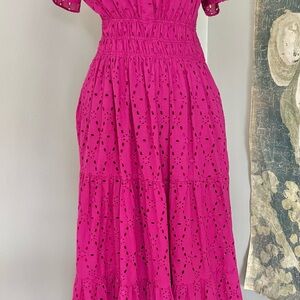 Maeve for Anthropologie Somerset Fuchsia Eyelet Maxi Dress XS